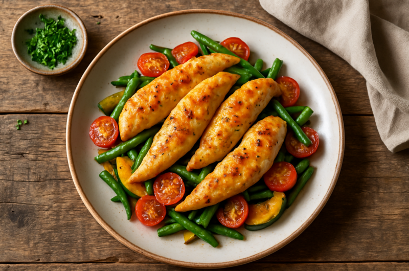Aiguillettes de poulet dorées à la poêle avec sauce crémeuse aux champignons
