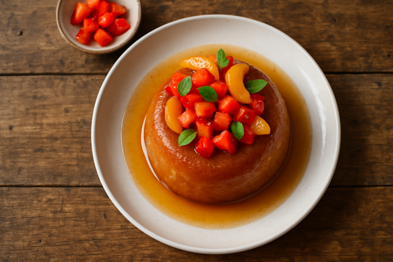 Baba au rhum imbibé de sirop avec chantilly et zeste d'orange sur une assiette