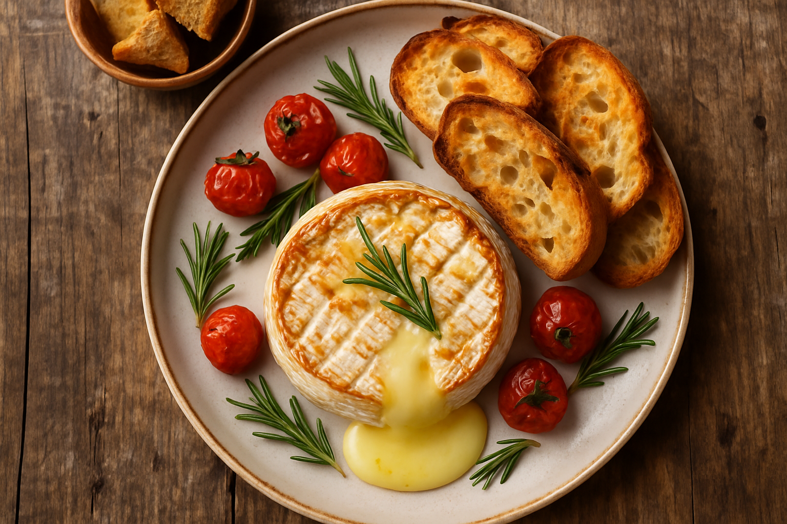 Camembert fondu au four dans sa boîte avec miel, romarin et noix
